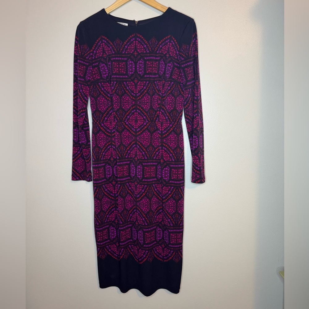 Maggy London Navy & Pink Geometric Sheath Dress‎ Women's Size 6